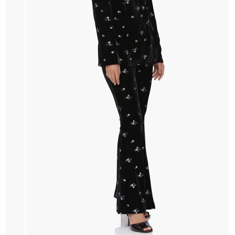 Avec Les Filles black stretch floral embroidered pants flare size M NWT - Picture 3 of 10